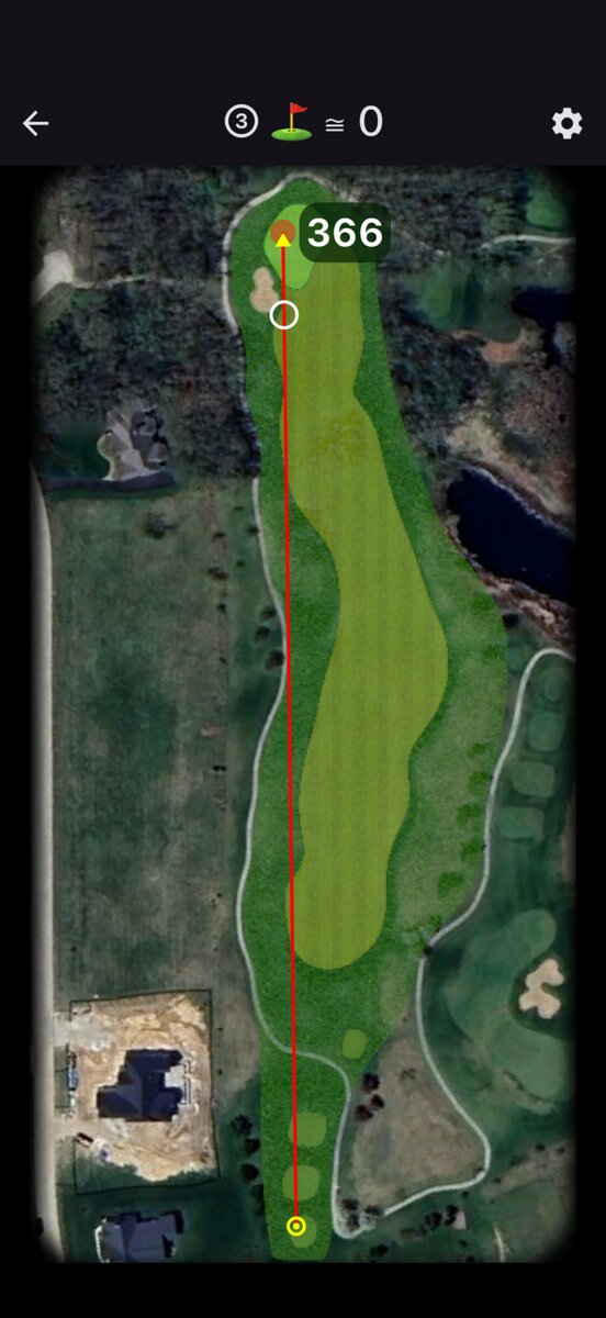 The PinSheet hole overview with a target dragged onto the fairway at 366 metres