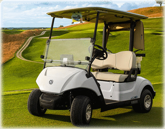 A golf cart with PinSheet running on a mounted tablet